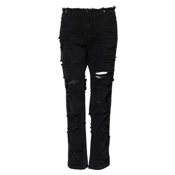 Dolce & Gabbana Black Cotton Tattered Mid Waist Denim Women's Jeans